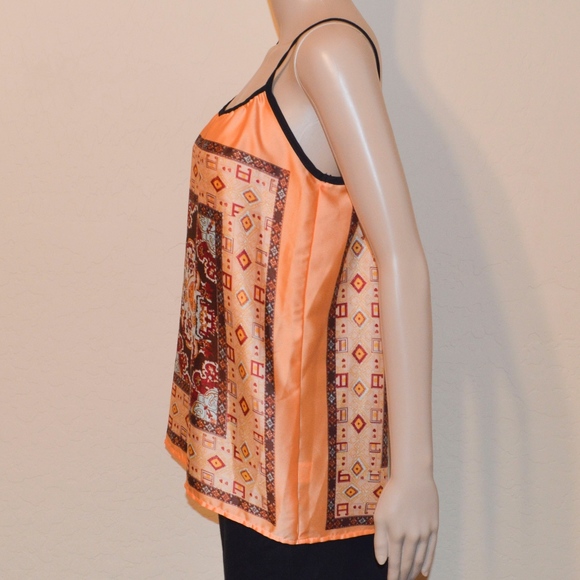 New HARLOWE & GRAHAM Peach Silky Scarf Print Tank Top - Picture 3 of 4